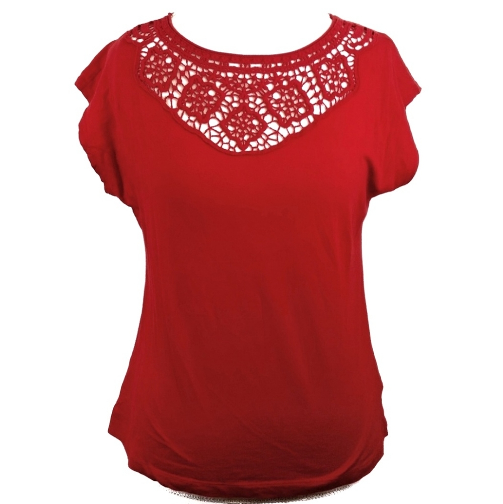 Chaps Crochet Neck Top Red Size Large Petite